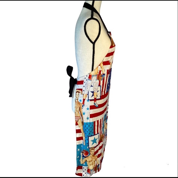 Alexander Henry Fourth of July Apron Handmade Holiday Hunks Print Funny Apron - Picture 4 of 6